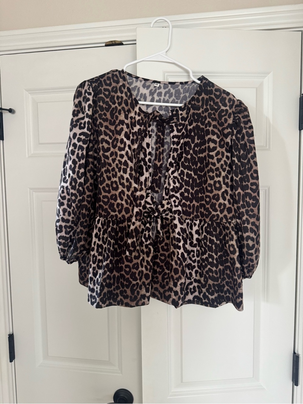 Womens Leopard Print Peplum Top - Brown